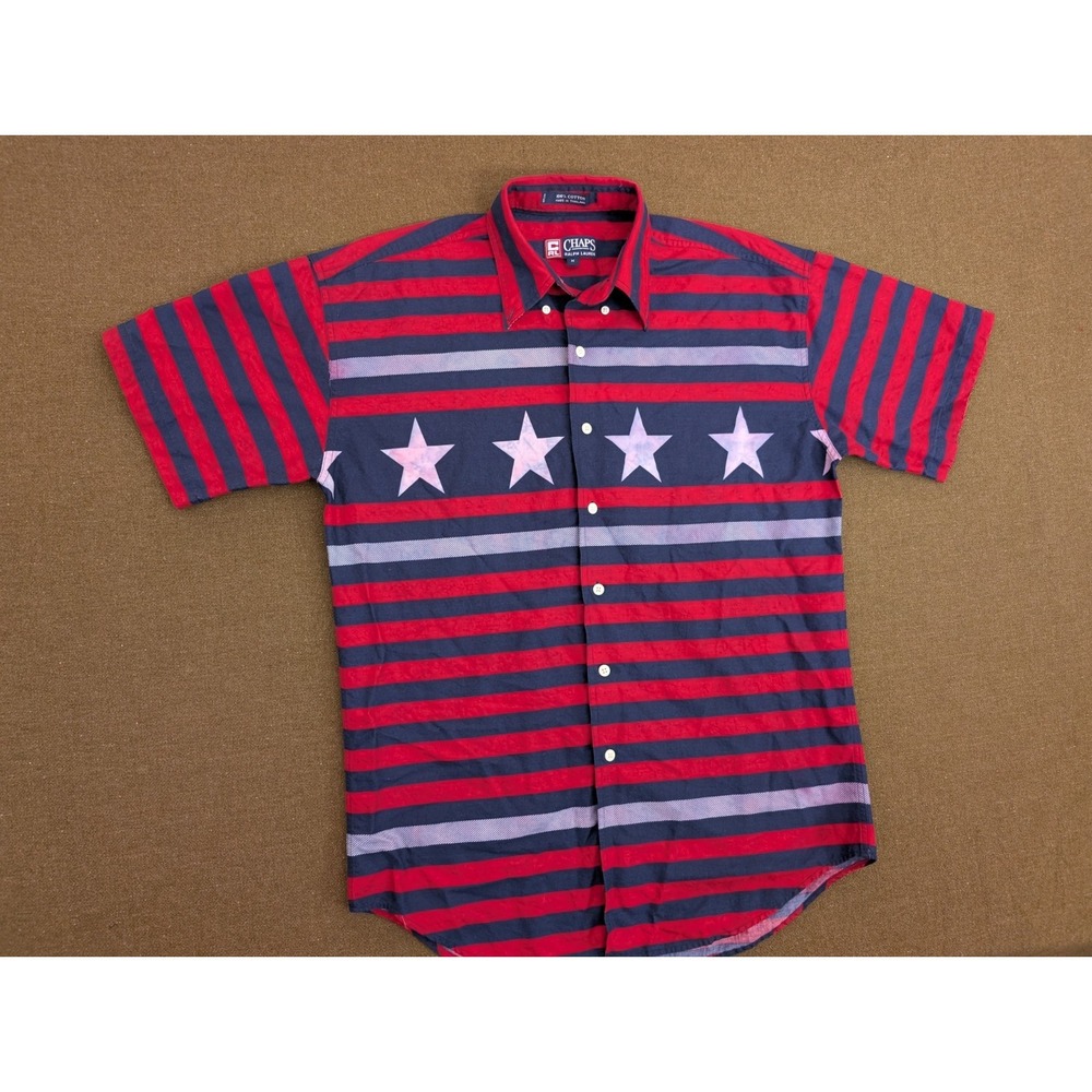 Chaps Ralph Lauren USA Red White Blue Flag‎ Shirt Men's M Rodeo Western Tie Dye